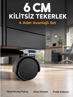 Get Store Masa ve Koltuk Için Kilitsiz Tekerlek Seti 6 cm