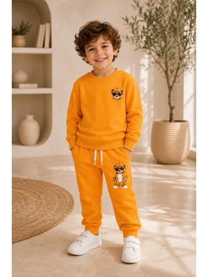 Unisex Çocuk Sarı Sweatshirt ve Eşofman Altı Ikili Takım