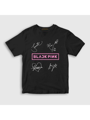 Presmono Unisex Çocuk Siyah Signs Blackpink T-Shirt