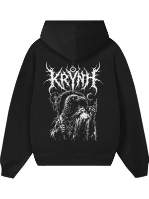 BarsDepo Oversize Unisex Siyah Hoodie Gotik Kuru Kafa Baskılı Kapüşonlu Sweatshirt**
