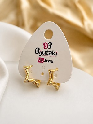 Vıp Seri Gold Zirkon Taşlı Yıldız Küpe