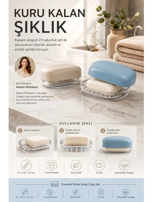 Transformacion 2li Set Kapaklı Süzgeçli Banyo Sabunluk Hazneli Sabun Saklama Kutusu Katı Sabun Taşıma Kabı Seti Lüks Seyahat Sabunluğu 722797