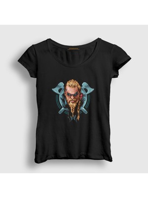 Presmono Kadın Siyah Axes Assassin's Creed T-Shirt