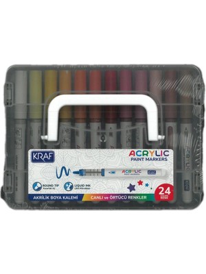 Kraf 666 Akrilik Marker Yuvarlak Uç Boya Kalemi Seti 24'lü