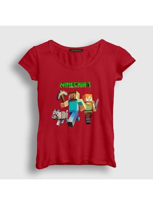 Presmono Kadın Kırmızı Miners Minecraft T-Shirt