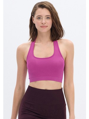 Boyundan Geçmeli Ribli Crop Top Magenta