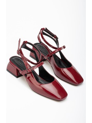 Zerenyus ZRİN-003 Premium Bordo Rugan Günlük 4 cm Mary Jane Topuklu Ayakkabı