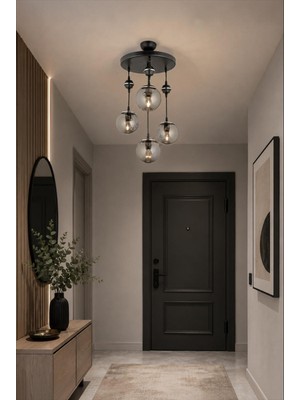 Elizim Home Lighting Vega 4’lü Füme Camlı Modern Sarkıt Salon- Oturma Odası- Yatak Odası Avize – Siyah