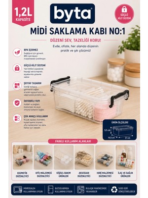 1,2 L Kilitli Kapaklı Çok Amaçlı Saklama Kabı Şeffaf Plastik Organizer Kutu