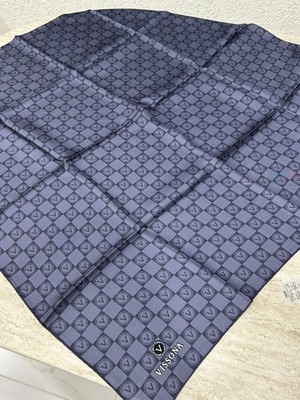 Vissona Monogram Twill Ipek Eşarp Indigo
