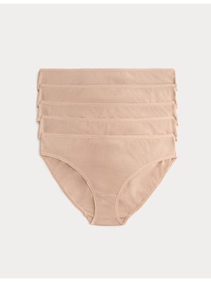 Marks & Spencer 5'li Saf Pamuklu Bikini Külot Seti Bej Renk Normal Bel Regular Kalıp