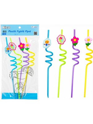 Hace Bazaar 4pcs Kıvrımlı - Renkli Plastik Pipet Figürlü=mix (4887) -Hcb
