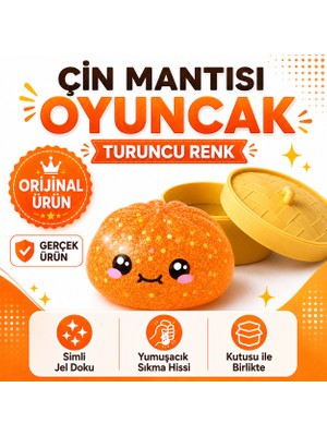 Overdal Turuncu Çin Mantısı Squishy Orijinal Gerçek Ürün Büyük Boy Simli Dumpling Viral Oyuncak