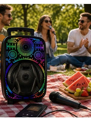 Karaoke Hoparlör Rgb LED Işıklı USB Fm Radyo Destekli Taşınabilir Speaker - Lisinya