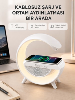 Bluetooth 5.0 Hoparlör – Kablosuz Şarj, Rgb Gece Lambası ve Fm Radyo - Lisinya