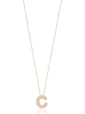 Emiliano Jewellery Zirkon Taşlı Altın Kaplamalı C Harfi Gümüş Kolye