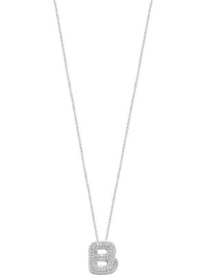 Emiliano Jewellery Zirkon Taşlı Altın Kaplamalı B Harfi Gümüş Kolye