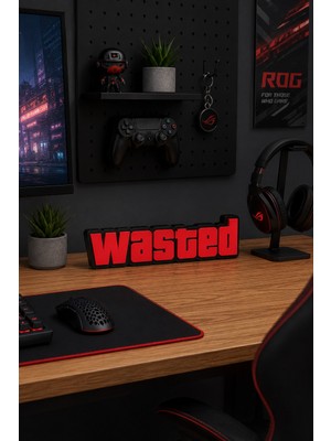 Craftopya Wasted Yazılı Oyuncu Odası Masaüstü ve Duvar Dekoru - Gamer Yayıncı Arka Plan Biblo (20 Cm)