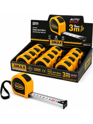 Go İthalat 12 Adet 3mt x 16MM Otomatik Çelik Şerit Metre Stoplu (3791)