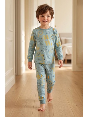 Zuzunga Erkek Çocuk Dinozor ve Safari Hayvanları Desenli Uzun Kollu Alt Üst Pijama Takımı