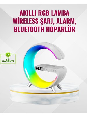 Akıllı Uyku Lambası Gündoğumu Alarmı Kablosuz Şarj ve Müzik Çalar - Lisinya