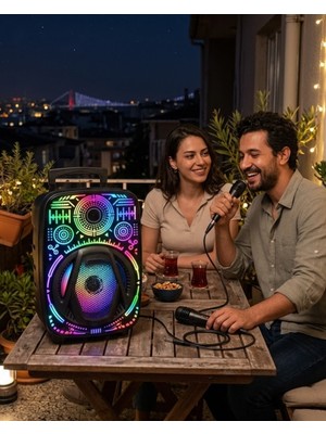 Taşınabilir Bluetooth Speaker Mikrofonlu Rgb Işıklı Karaoke Ses Sistemi - Lisinya