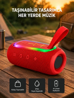 Taşınabilir Mini Bluetooth Hoparlör Güçlü Ses ve Şık Kırmızı Tasarım - Lisinya