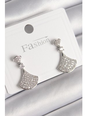 Pirinç Gümüş Renk Zirkon Taşlı Motif Model Kadın Küpe - Lisinya