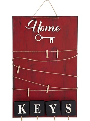 Dekoratif Home Keys Ahşap Resimlik ve Notluk (Kırmızı) ( Lisinya )