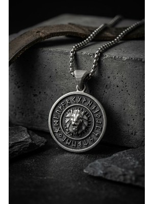 Begondio Aslanlı Viking El İşçiliği Paslanmaz Çelik Zincir Erkek Kolye
