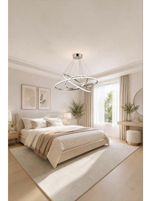 Elizim Home Lighting 3 Halkalı LED Kumandalı Krom Avize – Yatak Odası-Oturma Odası- Salon Modern Sarkıt Tasarım