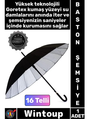 Wintoup #şemsiye Goretex Kumaş Kaliteli Dayanıklı Deri Saplı Şık Rüzgara Karşı Güçlü Baston Şemsiye 16 Telli
