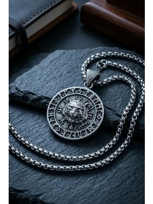Begondio Kurt Vegvisir Pusula El İşçiliği Paslanmaz Çelik Zincir Erkek Kolye