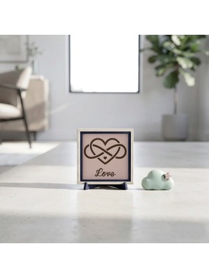 Miaju Özgün Tasarımlı Sonsuzluk ve Kalp Detaylı "love" Yazılı Dekoratif Kare Parça 10X10 cm