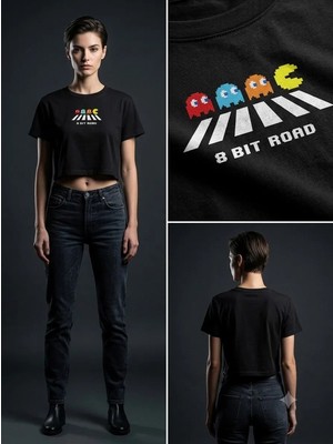 Pod 8-Bit Yolculuk Stili Crop Top T-Shirt