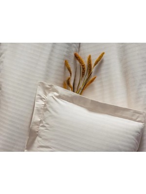 Meks Çift Kişilik Saten Nev Takımı Elegante Stripe Ekru