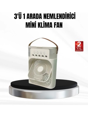 3’ü 1 Arada Mini Klima Fan USB Şarjlı, 7 Renk Gece Lambalı ve Nemlendirici