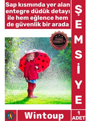 Wintoup #şemsiye 3D Kulaklı Kırmızı Benekli Su Geçirmez Güvenli Uğur Böceği Tasarımı Düdüklü Çocuk Şemsiyesi