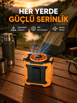 Turbo Mini Taşınabilir Fan – 100 Kademeli Dijital Hız Kontrolü ve Type-C Şarj