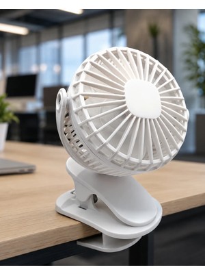 360 Derece Dönebilen Mandallı Şarjlı Mini Masa Fanı