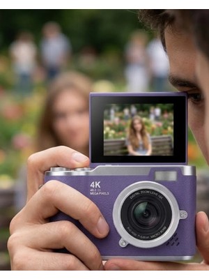 4K Kompakt Kamera 48 Mp Autofocus Flash Özellikli Vlog Kamera
