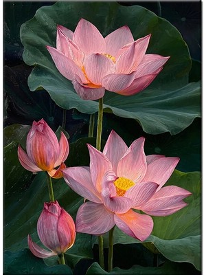 Bedeko Yeşil Yapraklar Arasında Pembe Lotus Mdf Ahşap Tablo