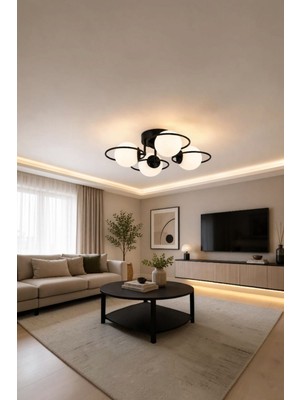 Elizim Home Lighting Alyra 4’lü Cam Küre Modern Plafonyer Avize Dekoratif Halkalı Salon Yatak Odası Antre ve Koridor Tavan Aydınlatma
