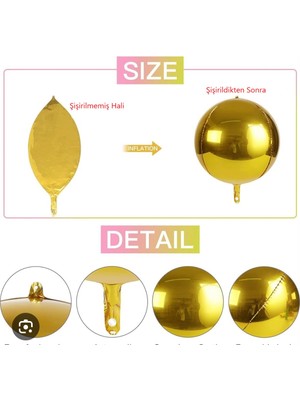 Lotus Party Küre Balon Set - 6 Adet Gold Küre Balon - Kurdeleli Küre Balon Set
