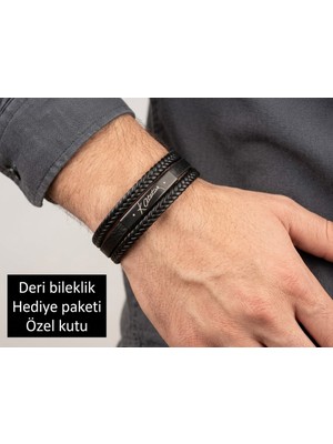 Herşey Nota Atatürk Imzalı Erkek Siyah Deri Bileklik – Örgü Tasarım, Özel Kutulu Hediye