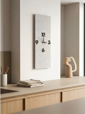 Kaveld Nord Linen 41 Dikdörtgen Duvar Saati 13,5X41 cm | Sessiz Mekanizma, Keten Dokulu Vinil Kaplama, Modern Iskandinav Tasarım