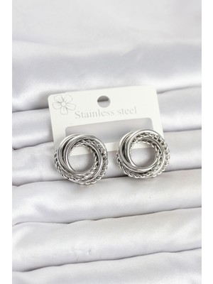 TKÇ 316L Çelik Gümüş Renk Halka Model Asorti Kadın Küpe TJ-BKP11858