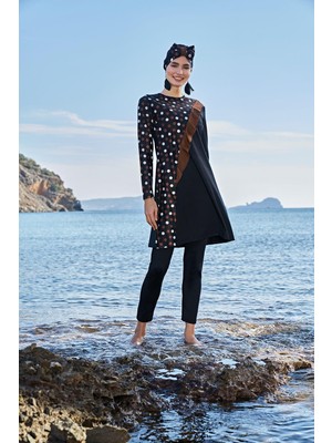 Ruko Maio 23107 Çapraz Puantiye Micro Lycra Kumaş Tam Tesettür Mayo