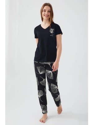 Pierre Cardin Paris Premium Kadın Pamuklu Rahat Kalıp Kısa Kollu Pijama Takım