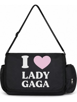 Sevbano I Love Lady Gaga Şarkıcı Baskılı Unisex Okul,spor, Ofis Çok Amaçlı Postacı Çantası